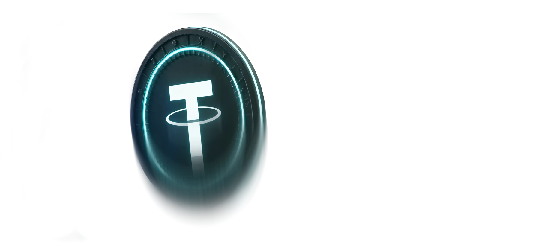 Glowing coin marked with a T, representing Tether USDT