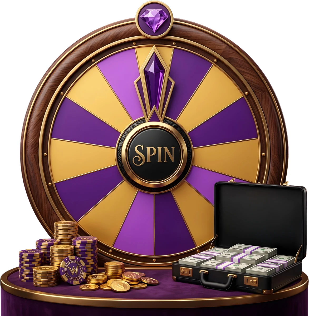 Prize wheel graphic representing the wide spread of possible spin outcomes
